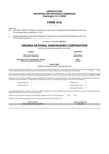 Thumbnail Virginia National Bankshares 10-Q Quarterly Report FY2019 