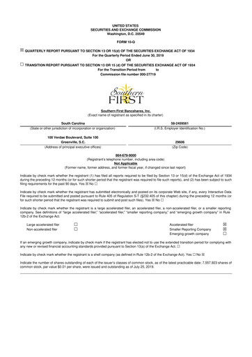 Thumbnail Southern First Bancshares 10-Q Quarterly Report FY2019 