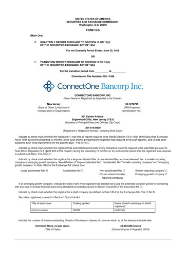 Thumbnail ConnectOne Bancorp 10-Q Quarterly Report FY2019 