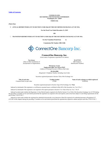 Thumbnail ConnectOne Bancorp 10-K Annual Report 2019