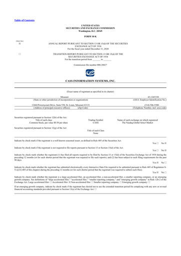 Thumbnail Cass Information Systems 10-K Annual Report 2020