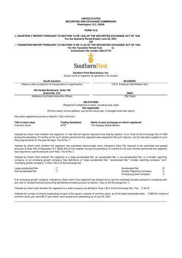 Thumbnail Southern First Bancshares 10-Q Quarterly Report FY2021 