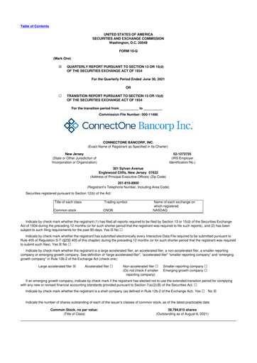Thumbnail ConnectOne Bancorp 10-Q Quarterly Report FY2021 