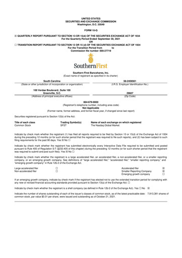 Thumbnail Southern First Bancshares 10-Q Quarterly Report FY2021 