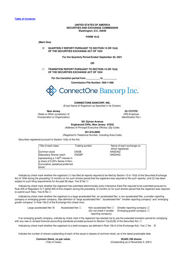 Thumbnail ConnectOne Bancorp 10-Q Quarterly Report FY2021 