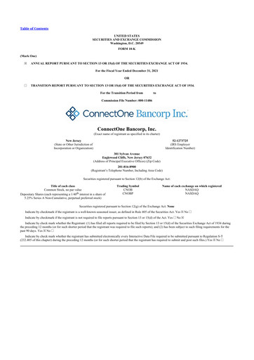 Thumbnail ConnectOne Bancorp 10-K Annual Report 2021