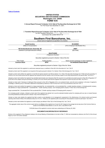 Thumbnail Southern First Bancshares 10-K Annual Report 2021
