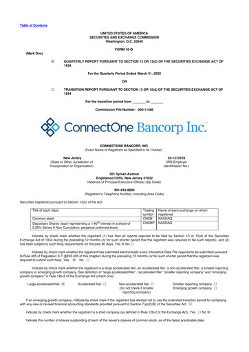 Thumbnail ConnectOne Bancorp 10-Q Quarterly Report FY2022 