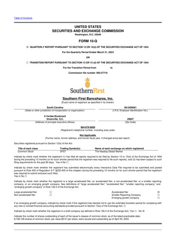 Thumbnail Southern First Bancshares 10-Q Quarterly Report FY2024 