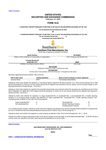 Thumbnail Southern First Bancshares 10-Q Quarterly Report FY2024 