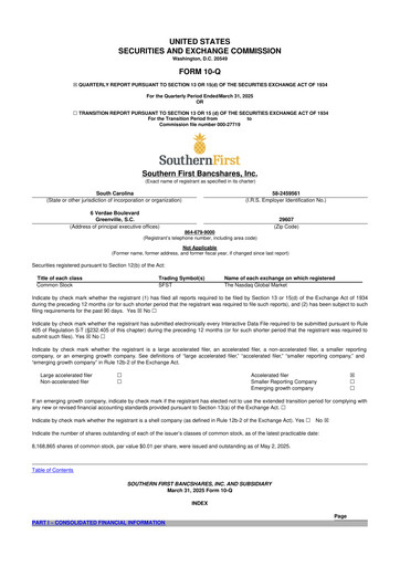Thumbnail Southern First Bancshares 10-Q Quarterly Report FY2025 