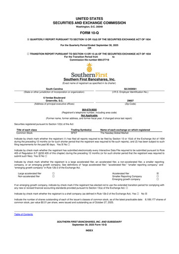 Thumbnail Southern First Bancshares 10-Q Quarterly Report FY2025 