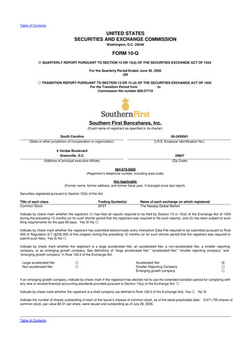 Vorschaubild Southern First Bancshares 10-Q Quartalsbericht 2026 