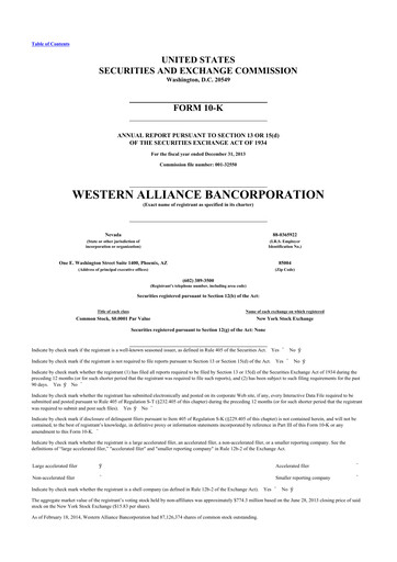 Thumbnail Western Alliance Bancorporation
 10-K Annual Report 2013