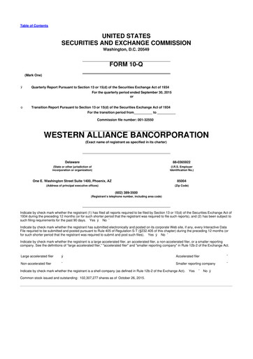 Thumbnail Western Alliance Bancorporation
 10-Q Quarterly Report FY2015 