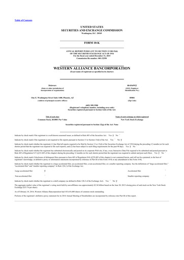 Thumbnail Western Alliance Bancorporation
 10-K Annual Report 2015