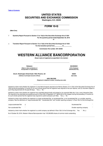 Thumbnail Western Alliance Bancorporation
 10-Q Quarterly Report FY2016 