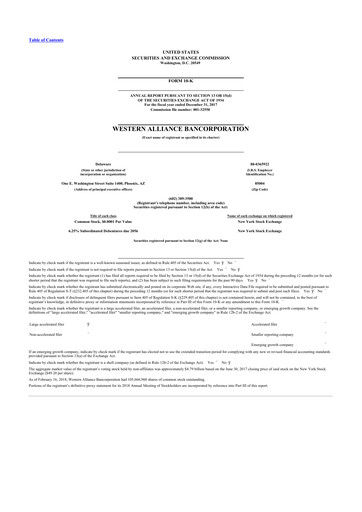 Thumbnail Western Alliance Bancorporation
 10-K Annual Report 2017