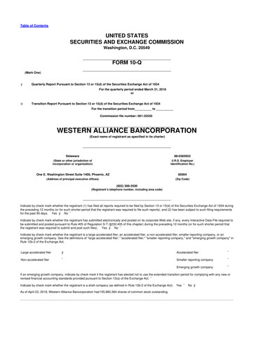 Thumbnail Western Alliance Bancorporation
 10-Q Quarterly Report FY2018 