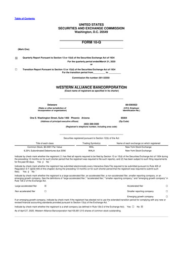 Thumbnail Western Alliance Bancorporation
 10-Q Quarterly Report FY2020 