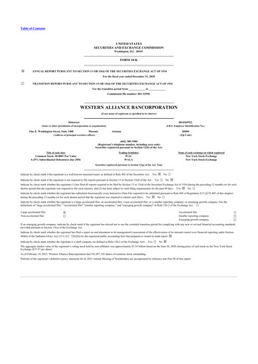 Thumbnail Western Alliance Bancorporation
 10-K Annual Report 2020
