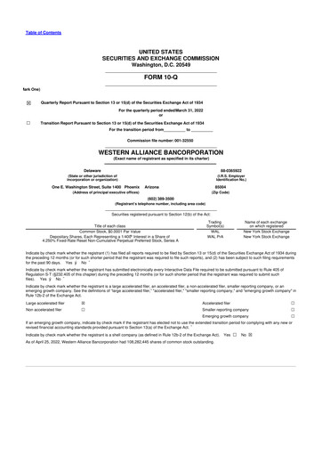 Thumbnail Western Alliance Bancorporation
 10-Q Quarterly Report FY2022 