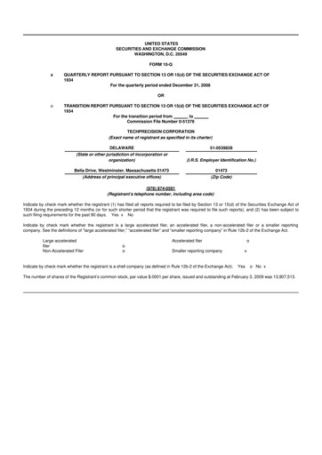 Miniature TechPrecision 10-Q Rapport trimestriel  