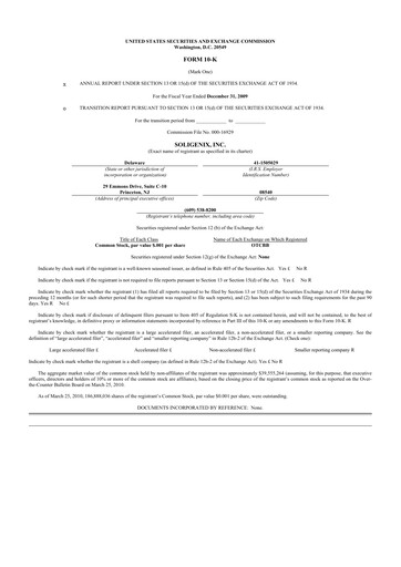 Thumbnail Soligenix 10-K Annual Report 