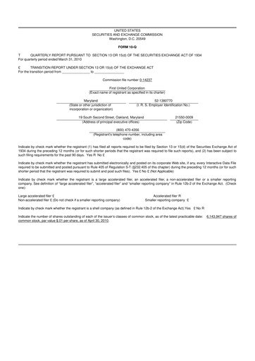 Thumbnail First United Corporation 10-Q Quarterly Report FY 