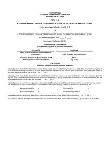 Miniature TechPrecision 10-Q Rapport trimestriel  