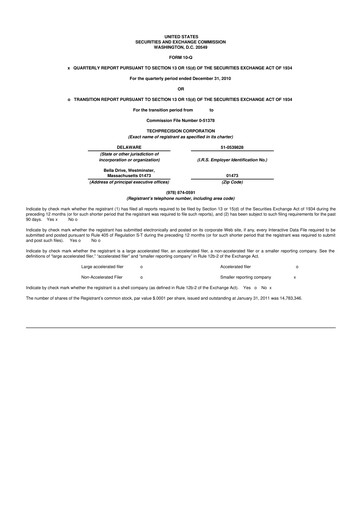 Miniature TechPrecision 10-Q Rapport trimestriel  
