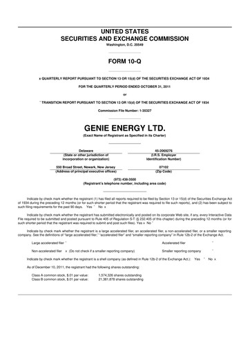 Miniature Genie Energy
 10-Q Rapport trimestriel 2012 