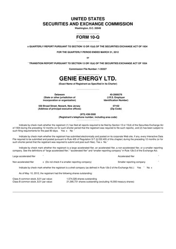 Miniature Genie Energy
 10-Q Rapport trimestriel 2012 