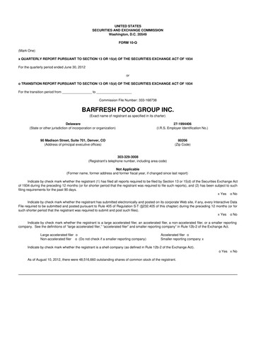 Miniature Barfresh Food Group 10-Q Rapport trimestriel  
