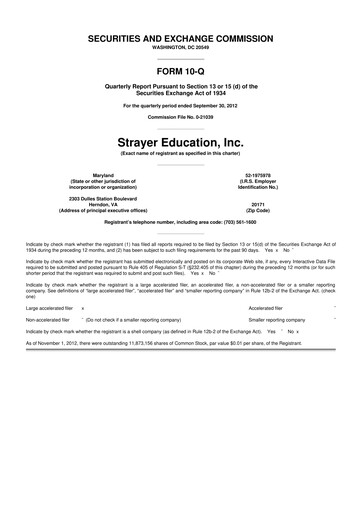 Miniature Strategic Education
 10-Q Rapport trimestriel 2012 