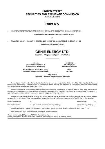 Miniature Genie Energy
 10-Q Rapport trimestriel 2012 
