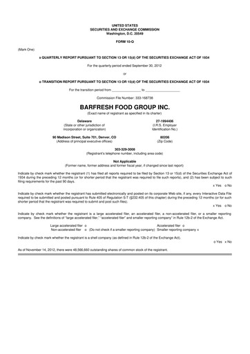Miniature Barfresh Food Group 10-Q Rapport trimestriel  
