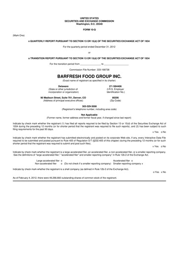 Miniature Barfresh Food Group 10-Q Rapport trimestriel  