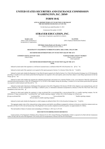 Thumbnail Strategic Education
 10-K Annual Report 2012