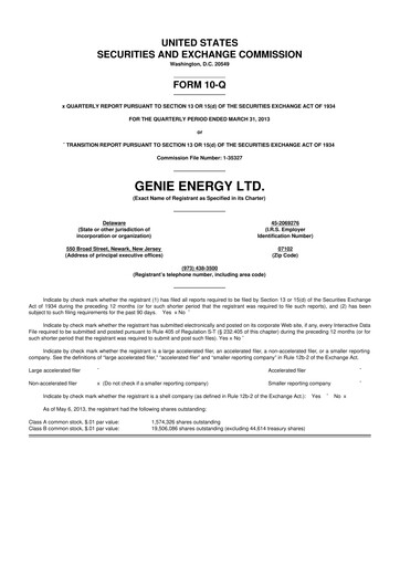 Miniature Genie Energy
 10-Q Rapport trimestriel 2013 