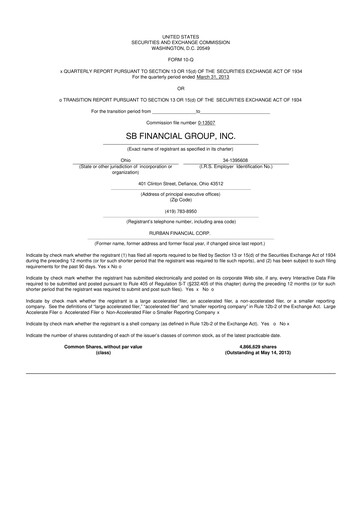 Thumbnail SB Financial Group 10-Q Quarterly Report FY2013 