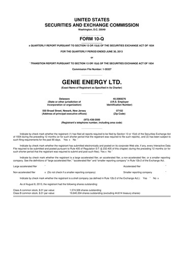 Miniature Genie Energy
 10-Q Rapport trimestriel 2013 
