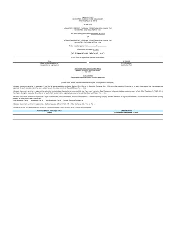 Thumbnail SB Financial Group 10-Q Quarterly Report FY2013 