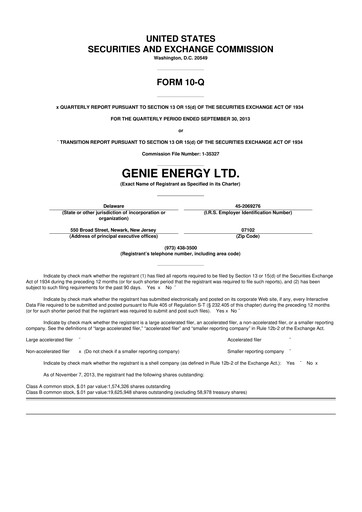 Miniature Genie Energy
 10-Q Rapport trimestriel 2013 