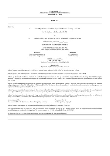 Thumbnail Actinium Pharmaceuticals 10-K Annual Report 2013