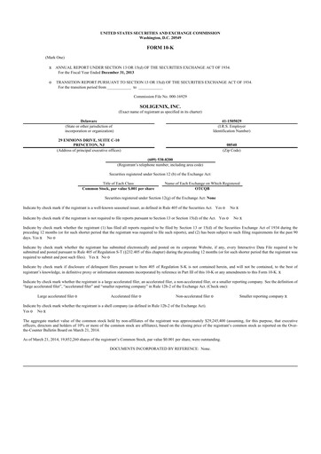 Thumbnail Soligenix 10-K Annual Report 2013