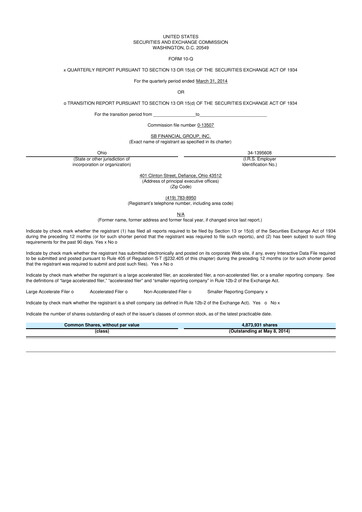 Thumbnail SB Financial Group 10-Q Quarterly Report FY2014 