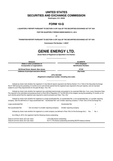 Miniature Genie Energy
 10-Q Rapport trimestriel 2014 