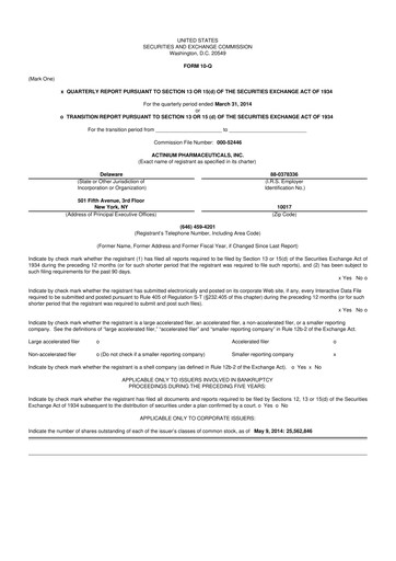 Thumbnail Actinium Pharmaceuticals 10-Q Quarterly Report FY2014 