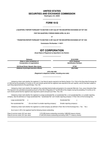 Thumbnail IDT Corporation
 10-Q Quarterly Report FY2014 